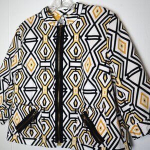 Women's Silk Land Collection White Yellow Black 3/4 Sleeve Blazer Medium Petite